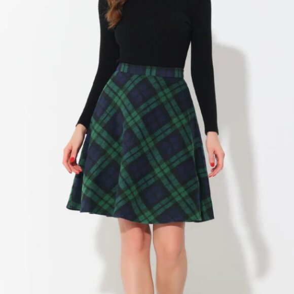 Allegra K Vintage Plaid Tartan Elastic Waist Knee Length A-Line Skirt Size Small - Picture 2 of 8